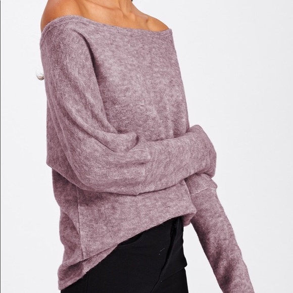NWT Batwing Long-Sleeve Mauve Off Shoulder Sweater - Picture 5 of 5
